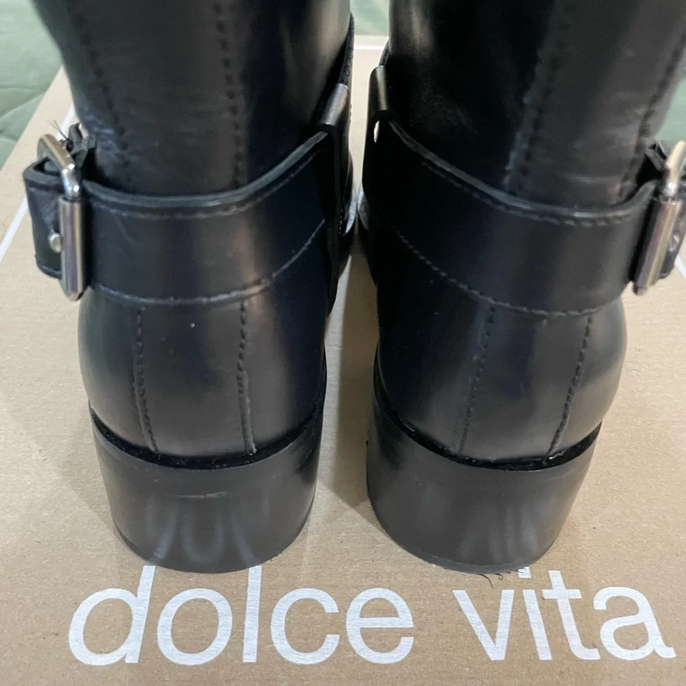 Dolce Vita Black Heeled Boots with Buckle Detail - Picture 7 of 9